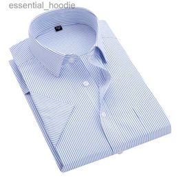 Мужские классические рубашки Лето S ~ 8xl мужская полосатая классическая рубашка с коротким рукавом с квадратным воротником стандартной посадки и карманом против морщин мужская социальная рубашка L230921