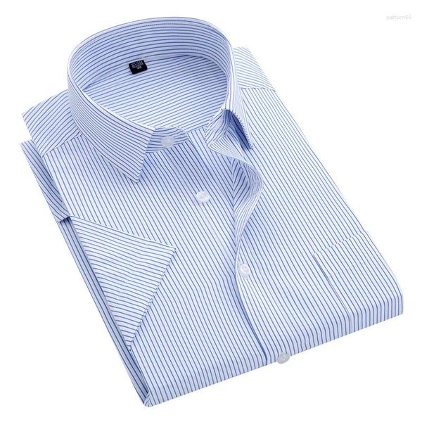 Camisas de vestir para hombre, camisa de manga corta a rayas de S-8xl de verano, cuello cuadrado, ajuste Regular sin hierro, bolsillo antiarrugas, Social masculino