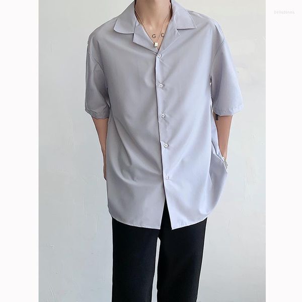 Chemises habillées pour hommes été chemise à manches courtes hommes mode sociale hommes coréen gris noir lâche glace soie bureau formel