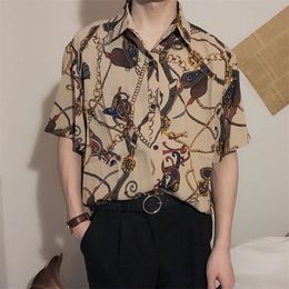 Chemises habillées pour hommes été mince soyeux doux polyester à manches courtes hommes chemise à imprimé floral hawaïen rétro lâche tendance moderne coréen 230826