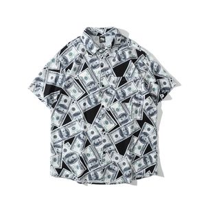 Heren Dress Shirts Zomer US Dollar Volledig Gedrukt Retro Button Up Shirt Heren Hip Hop Korte Mouw Vintage Kleding Mannelijke Chemise Homme De Luxe 230629