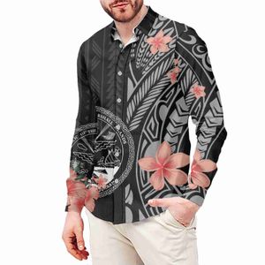 Chemises habillées pour hommes Motif de tatouage Style ethnique imprimé Chemise à manches longues polynésienne Samoa noire Chemise habillée pour hommes Mariage S-6xl T-shirt habillé pour hommes YQ230926