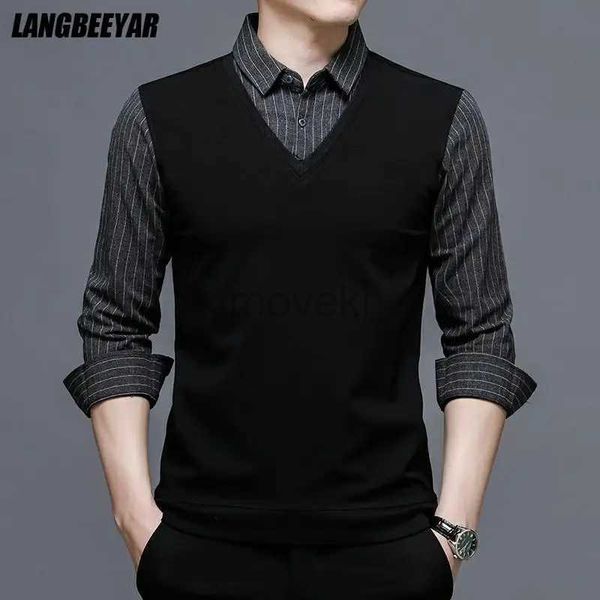 Chemises habillées pour hommes Top Grade Two Two New Fashion Brand Slim Fit Black Striped Striped For Men Fasion Fasion Long Classic College Casual Mans Vêtements D240427