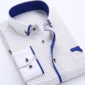 Chemises habillées pour hommes Top Hommes Chemise d'affaires à manches longues Col rabattu Plaid Dot Print Button Blouse TopMen's