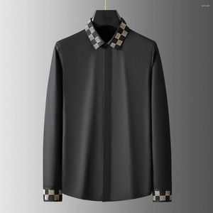 Heren-jurk shirts trendy kraag manchet panelen paneel borduurwerk lange mouwen shirt casual mode high-end zwart en wit