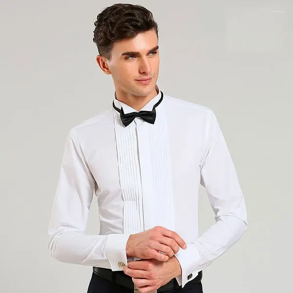 Chemises habillées pour hommes Tuxedo Business Social Shirt à manches longues classique bouton français couleur unie grande taille (y compris boutons de manchette et nœud papillon)