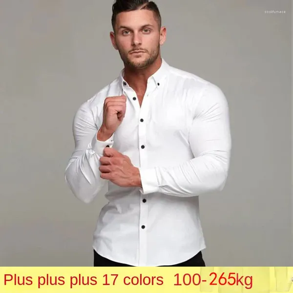 Chemises habillées pour hommes US 100-265 kg de grande taille Automne et chemise hivernale à manches longues sans repasser