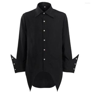 Heren -jurkenoverhemden Victoriaans shirt voor mannen Zwart Swallow Tail Vampire Steampunk Gotische lange mouw afdraaiende kraagkostuums Tops