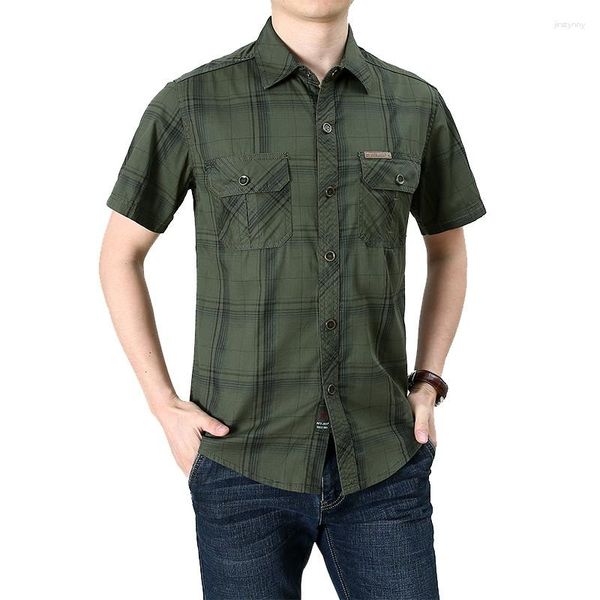 Camisas de vestir para hombre, ropa Vintage, camisa táctica para hombre, Polo militar de manga corta de gran tamaño, ropa para hombre, blusas a cuadros de gran tamaño de lujo