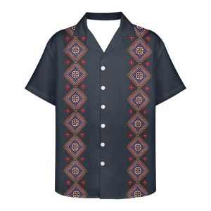 Chemises habillées pour hommes Vintage ethnique imprimé chemise noir décontracté grande taille plage Kemeja hawaïen Guabela lâche respirant Topmen