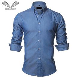 Chemises habillées pour hommes Visada Jauna Mens Chemises européennes Taille européenne 2018 Camia décontracté Uomo Slim Fit Long Slet Cotton Shirt Butt Up Up D240507