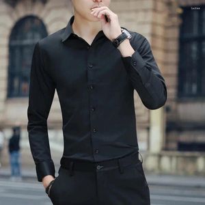 Herenoverhemden Wit zakelijk overhemd en blouse Formele mannelijke top met lange mouwen Zwarte kleding voor kantoor met kraag Sociale Koreaanse stijl