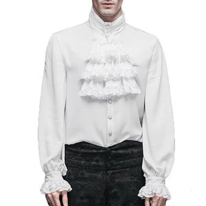 Chemises habillées pour hommes Blanc Coton Dentelle Volants Col montant Chemise gothique Hommes Pirate Cosplay Vêtements Anime Halloween Victorien Médiéval Top 230927