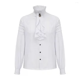 Camisas de vestir para hombres Camisa renacentista medieval pirata con cuello levantado y volantes de algodón blanco Top gótico victoriano Steampunk