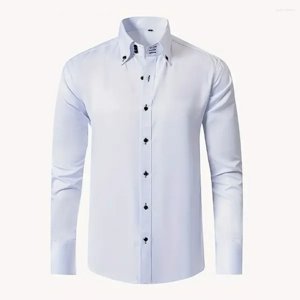 Camisas de vestir para hombres Camisa blanca Elegante botón de manga largo.