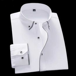 Heren -jurken Shirts wit shirt voor mannen lange sles zakelijke casual solide kleur camisas jurts hirts heren slank fit ondergoed 5xl 6xl 7xl 8xl d240507