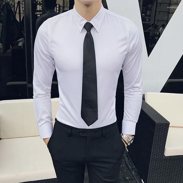 Camisas de vestir para hombres Camisa blanca de manga larga Estiramiento Slim Versión coreana de color puro Ropa formal de negocios Ropa de moda