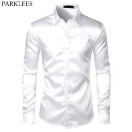 Chemises de robe masculine Silk Silk Smok Tuxedo Men 2023 Marque Long Sleed Mens Robe Shirts Party Party Dance Casual Shirt Chemise D240507