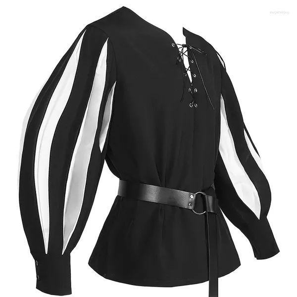 Chemises habillées pour hommes en gros Renaissance médiévale noir et blanc longues bandes manches chemise Steampunk haut bandeau Cosplay scène hommes