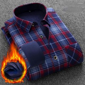 Herenjurken shirts winter fleece warm heren zakelijk casual met lange mouwen shirt klassieke geruite mannelijke sociaal rood blauw gozbkf