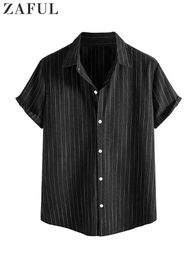 Chemises de robe masculines Zaful Striped Shirt for Men Cotton Coton Sles Button Blousses Cold-down Cold-Down Coldwear Strewear Overshirts Tops D240507