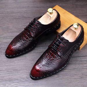 Chaussures habillées pour hommes marque de luxe l Crocodile porter des chaussures en cuir hommes vraie peau anglais forte augmentation chaussures de mariage jeune coiffeur