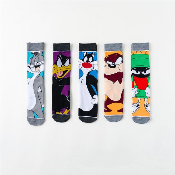 Calcetines de vestir para hombre Dibujos animados Anime Arte Animales Tema Calcetines Algodón Casual Gris Conejo Negro Gato gordo Calcetines de gato enojado Hombres Mujeres 5 estilos