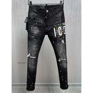 Heren Dsquare Jeans DSQ2 Zwart Hip Hop Rock Moto COOLGUY JEANS Design Ripped Distressed Denim Biker DSQ voor heren 881 Designer D2 Borduurbroek