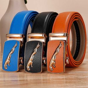 Heren aardegroen lederen riem geel koeienhuid rood automatische gesp riem blauw wit oranje kleur broek riem dames 240315