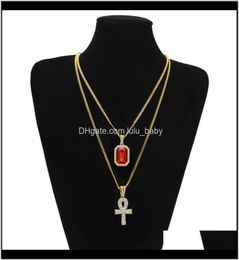 Men S Egyptische Ankh Key of Life ketting set Bling Iced Out Mini Gemstone Gold Silver Chain For Women Hip Hop Jewelry Ibrgq Neck EWXVT2416517