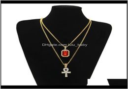 Men S Egyptische Ankh Key of Life ketting set Bling Iced Out Mini Gemstone Gold Silver Chain For Women Hip Hop Jewelry Ibrgq Neck EWXVT6216015