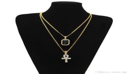 Men S Egyptische Ankh Key of Life ketting set bling iced out mini edelsteen hanger Gold Silver Chain voor vrouwen Hip Hop Jewelry3386456