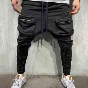 Sarouel à taille élastique pour hommes solide jogger street sportswear pantalon ample décontracté pour hommes Drop 210715