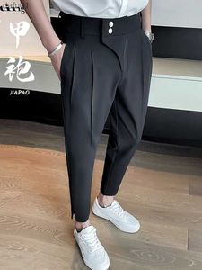 Hommes élégant jolie pochette hommes mode coréenne mince pantalon formel mâle robe noire costume classique sarouel blanc L230520
