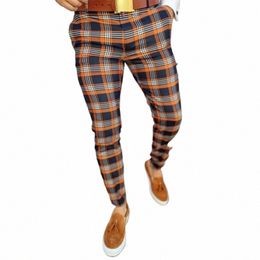 Pantalon élégant à carreaux Fi pour hommes, imprimé Dr, décontracté, léger, élastique, printemps et automne, nouveau pantalon de costume Slim Fit V6Bf #