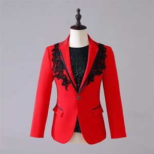 Heren Embroidery Sequins Pak Blazers Red Formeel Banquet Wedding Tuxedo Bar Stage Evening Party Singer Host Performance Coat 318o