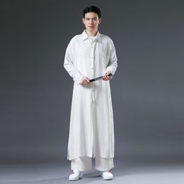 Vêtements ethniques pour hommes Costume asiatique Costume Tang amélioré chinois Hanfu robe de style cheongsam oriental tenue en lin de coton noir et blanc