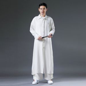 Etnische kleding voor heren Aziatisch kostuum Chinees Verbeterde Tangpak Hanfu Oosterse Cheongsam -stijl Robe zwart -wit katoenen linnen outfit