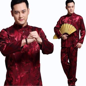 Ropa étnica para hombres Shanghai Story traje tradicional chino tang Conjuntos de seda de algodón Top + Pantalón traje de estilo nacional masculino Trajes de Kung Fu