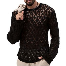 Pull tricoté ajouré Sexy de Style européen et américain pour hommes avec un pull à Base fine