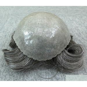 Extensions pour hommes Toupets cheveux gris hommes peau mince toupet aspect naturel indien Remy clair Poly dos cheveux humains 5132814 livraison directe Dhatw