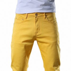 Fantaisie pour hommes Ne Couleur Y2K Denim Jeans Streetwear Slim Pantalon droit Trous Pantalon déchiré Jaune Jeans brodés g9a1 #