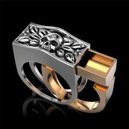 Accesorios de moda masculinos 925 STERLING SIERTA TWO TONO GOLD SKULL Ring Coffin Souvenir Hip Hop Jewelry Viking Punk Tamaño 328L