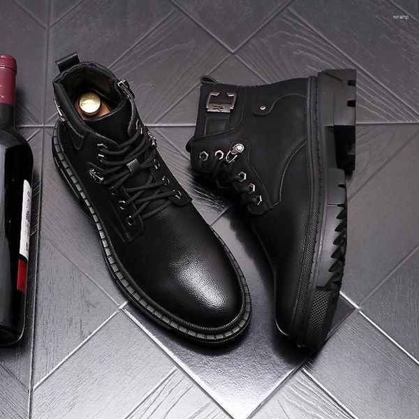 Bottes de mode pour hommes Punk 465 discothèque porter en cuir de vache plate-forme noire chaussures marée beau Cowboy botte printemps automne cheville Botas homme garçon