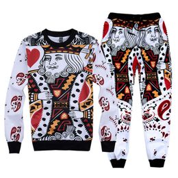 Ensemble de vêtements de mode pour hommes, sweat à capuche + pantalon, survêtement 2 pièces, cartes de Poker amusantes, costumes imprimés King, vêtements de sport, sweat-shirt hip hop, S-6XL