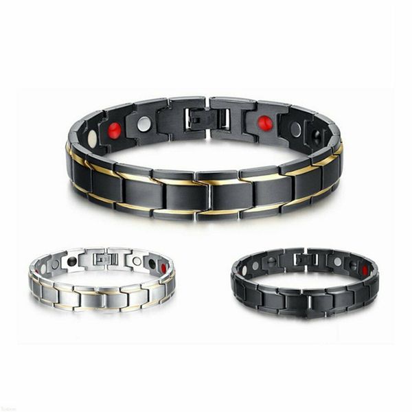 Pulsera de terapia magnética de acero inoxidable con imán de galvanoplastia para hombre, joyería antifatiga para hombre