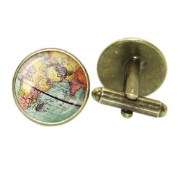 Mode homme Globe terre boutons de manchette argent/Bronze antique couleur bouton de manchette pour homme Gentleman chemise mariage boutons de manchette cadeaux