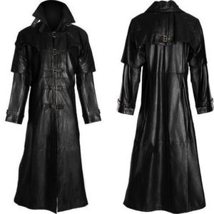 Veste gothique de mode pour hommes manteau long manteau en cuir veste en similicuir mode rétro banquet hommes vestes noires S-5XL 211011