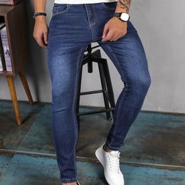 Herenmode leggings jeans effen kleur vrijetijdssport elastische katoenen broek 2024 lente en herfst hoge kwaliteit slijtage 240113
