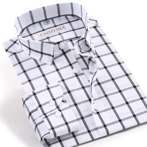 Mannen mode lange mouwen plaid geruite jurk shirt eenvoudige zorg stof - rimpelvrije casual gingham button down katoenen shirts C1210